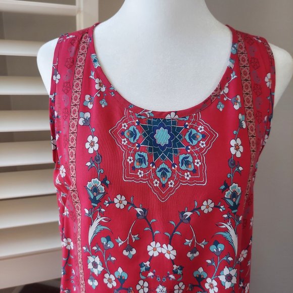 Aventura Stacia Dress Red Flower Print with Pockets Sz M - Picture 6 of 15